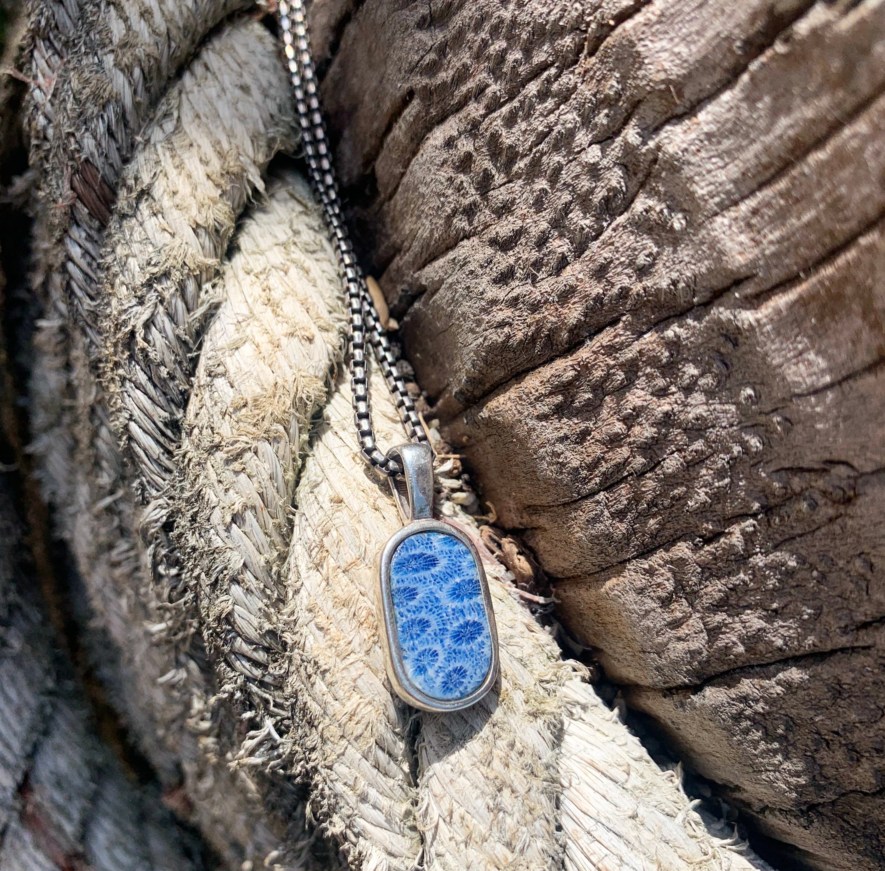 Coral Fossil Oval Necklace