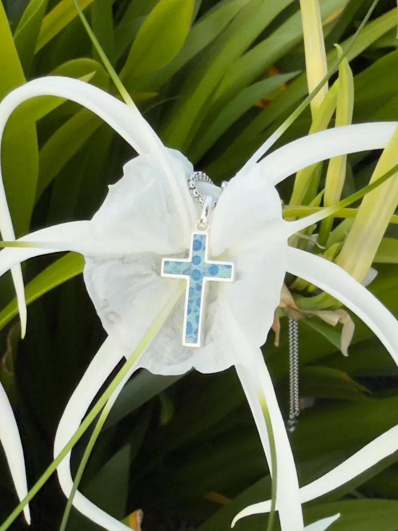 Coral Fossil Cross Necklace