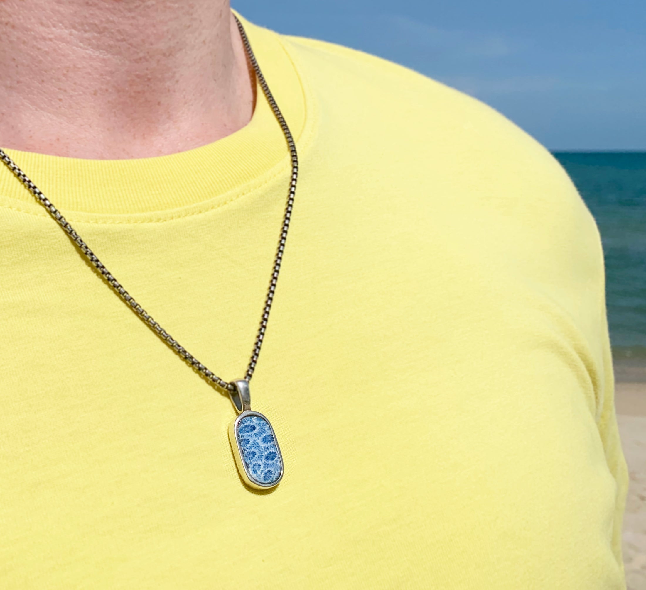 Coral Fossil Oval Necklace