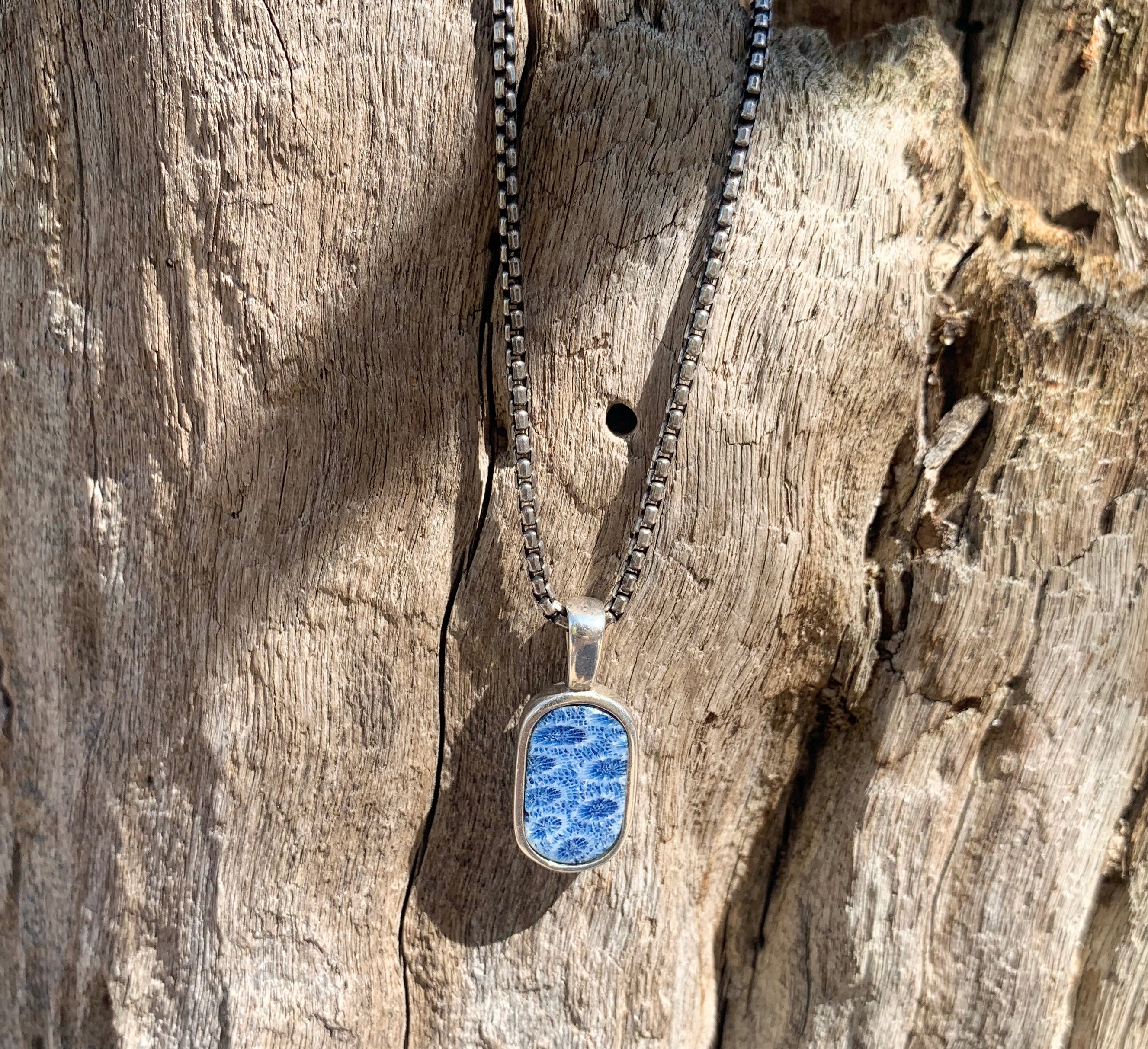 Coral Fossil Oval Necklace