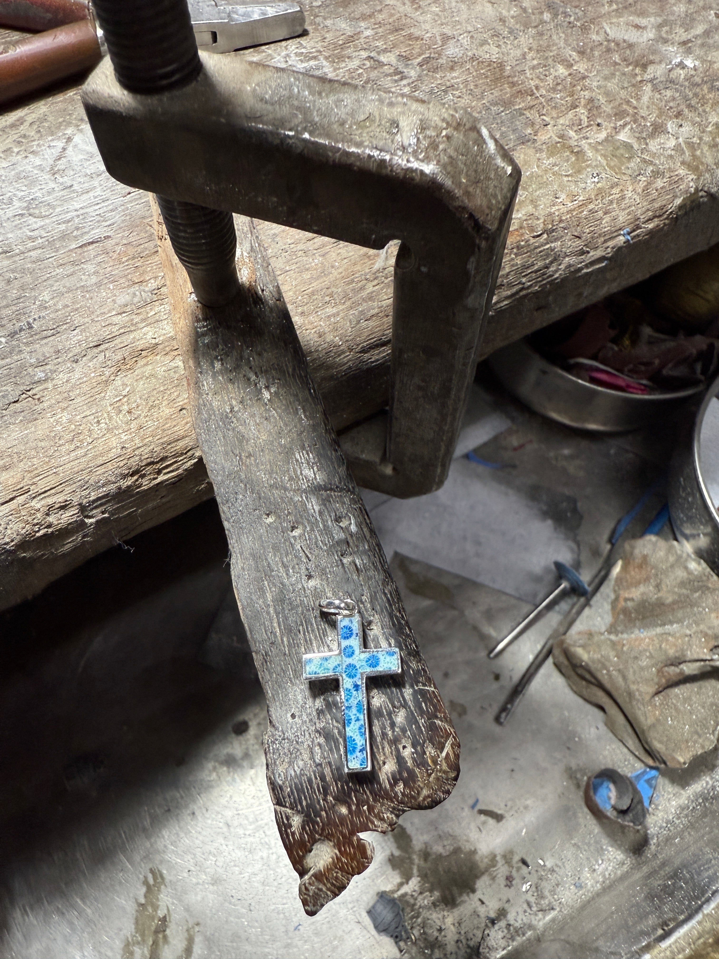 Coral Fossil Cross Necklace