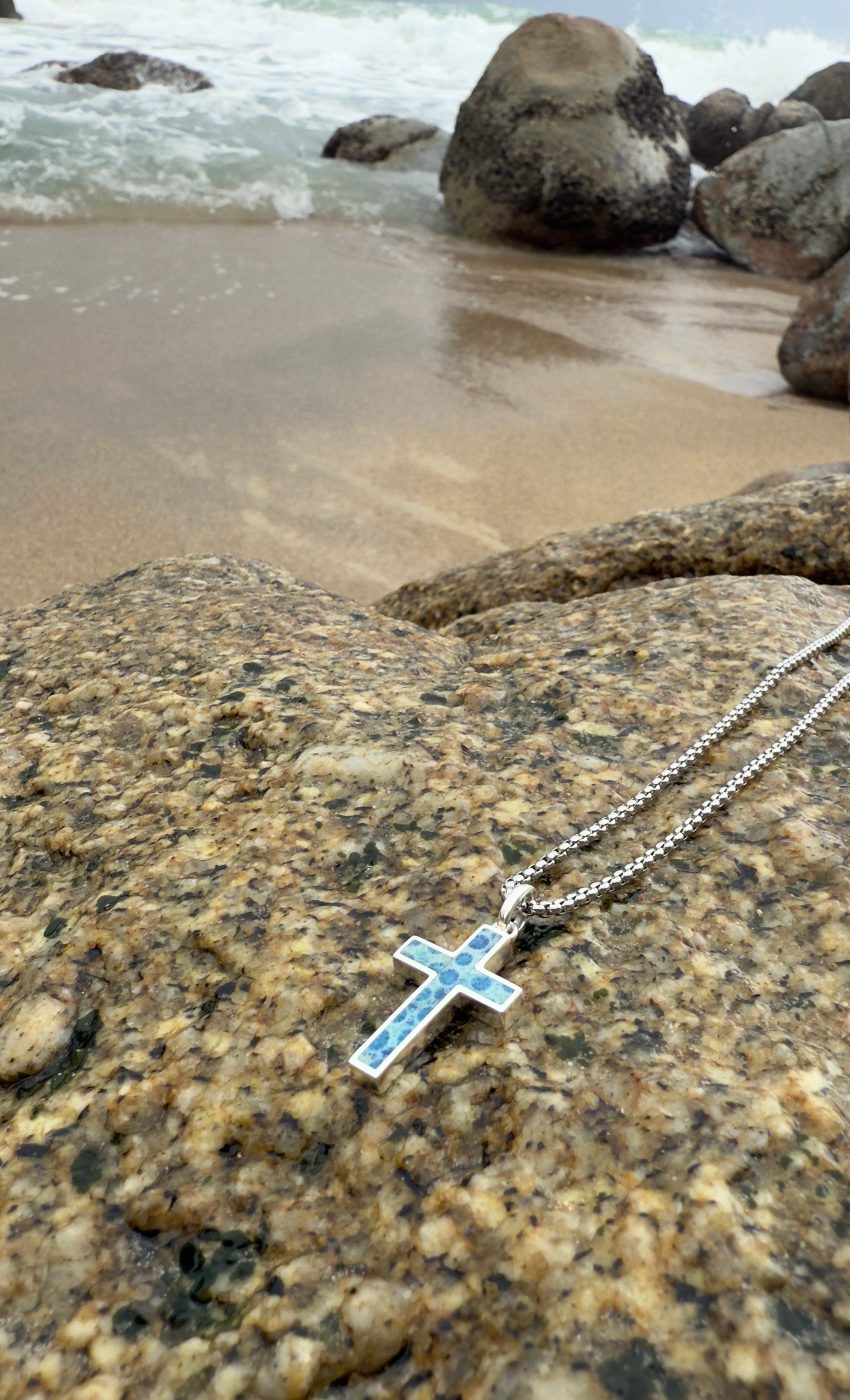Coral Fossil Cross Necklace