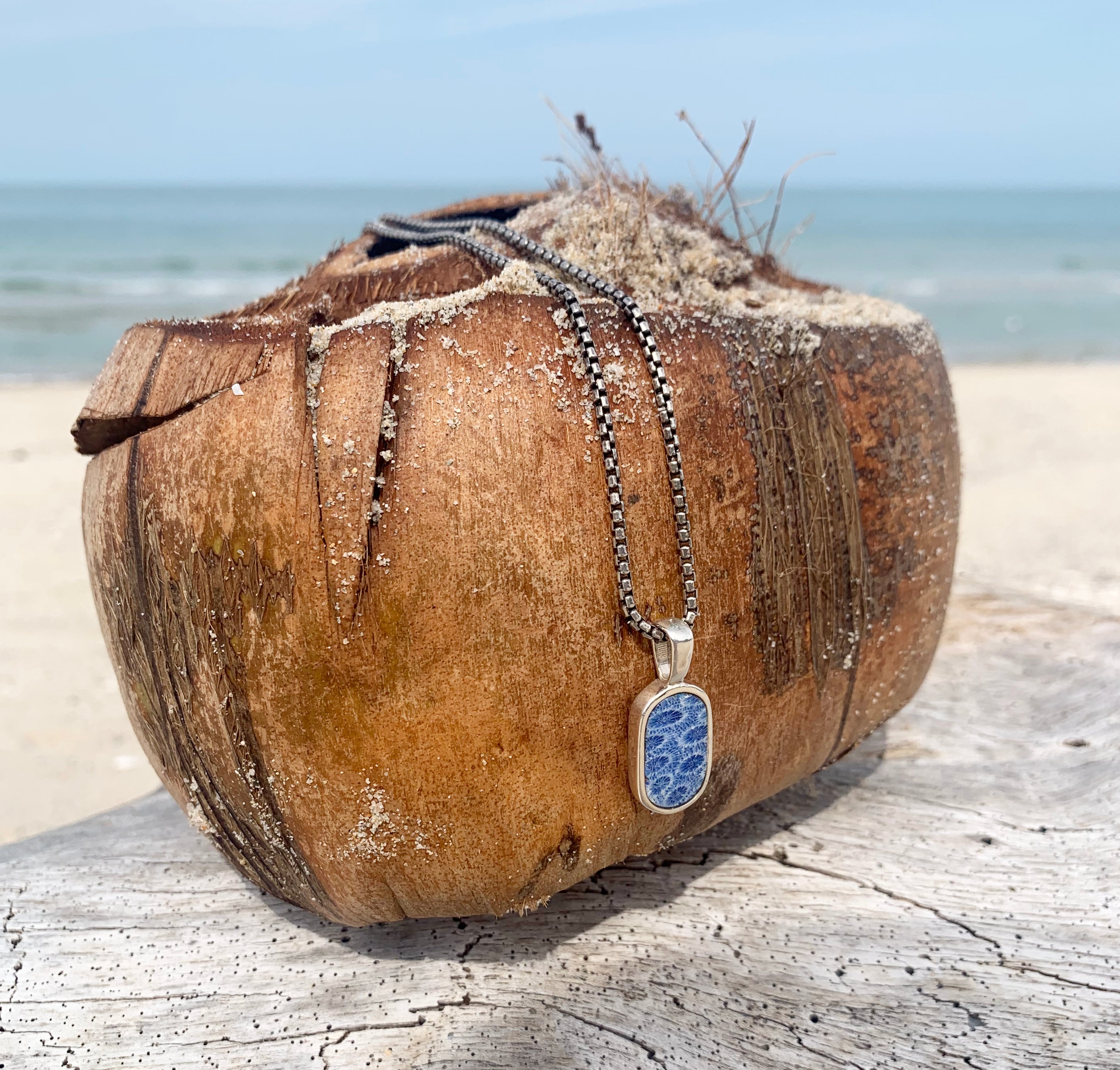 Coral Fossil Oval Necklace
