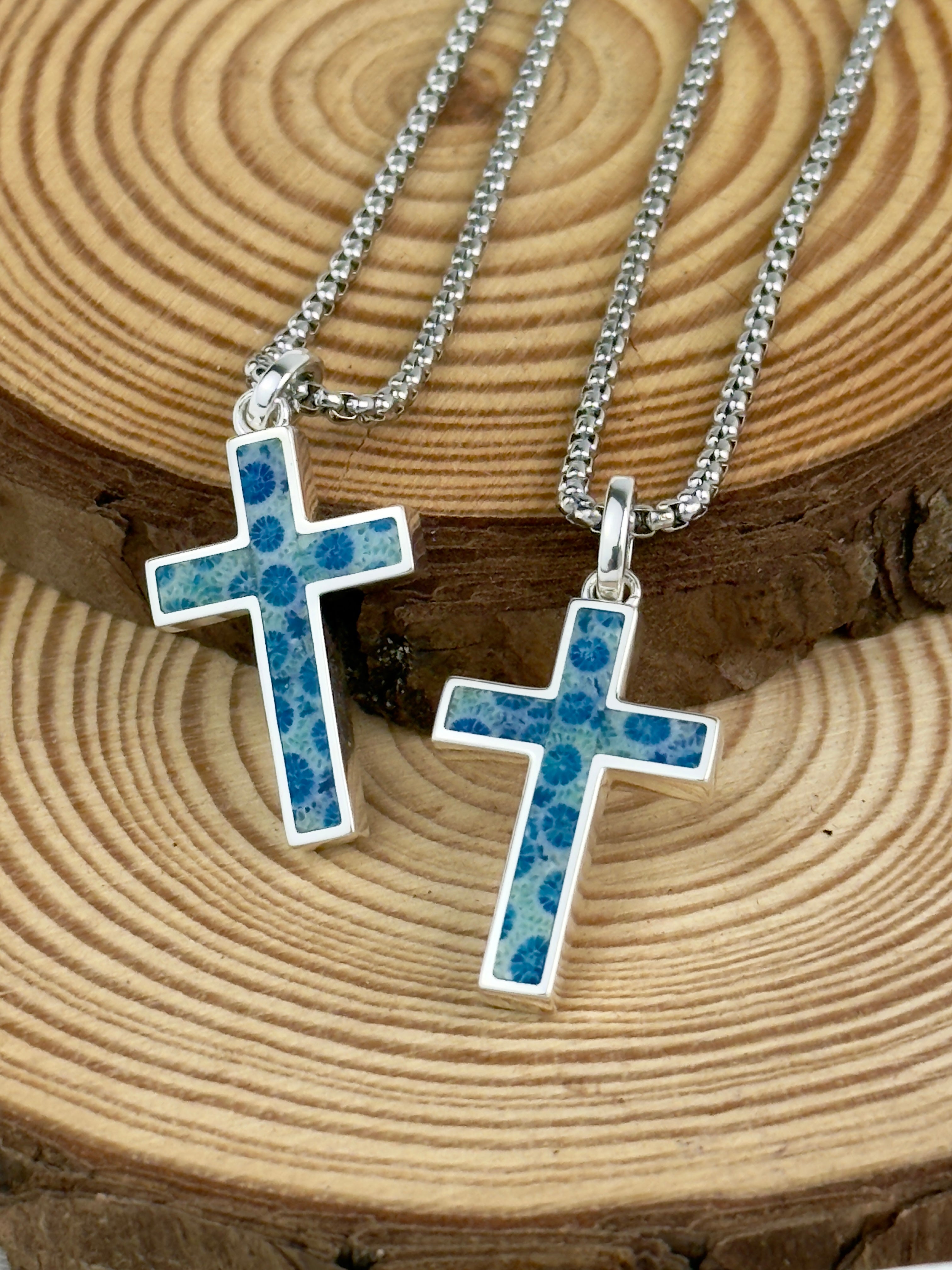 Coral Fossil Cross Necklace