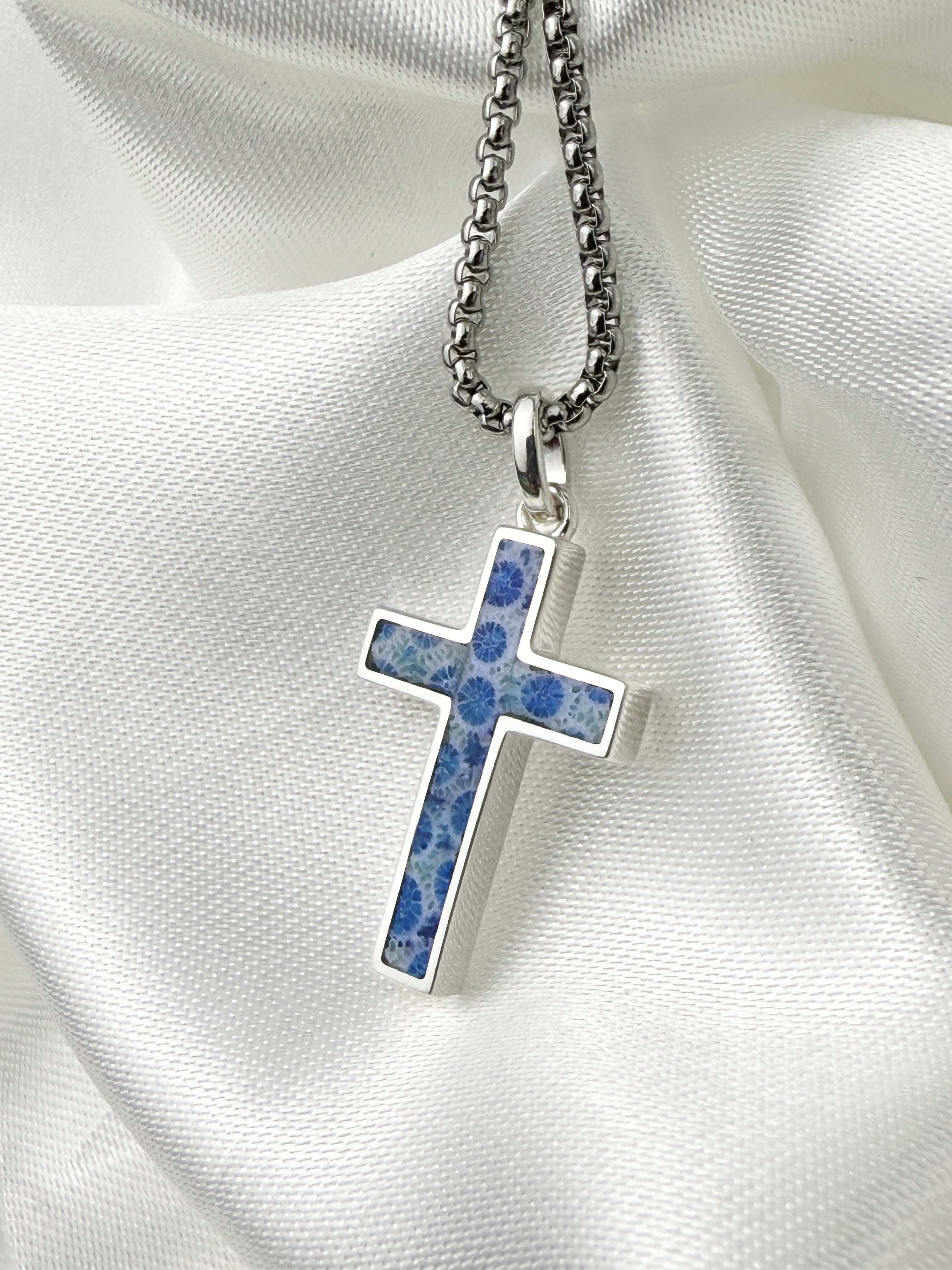 Coral Fossil Cross Necklace