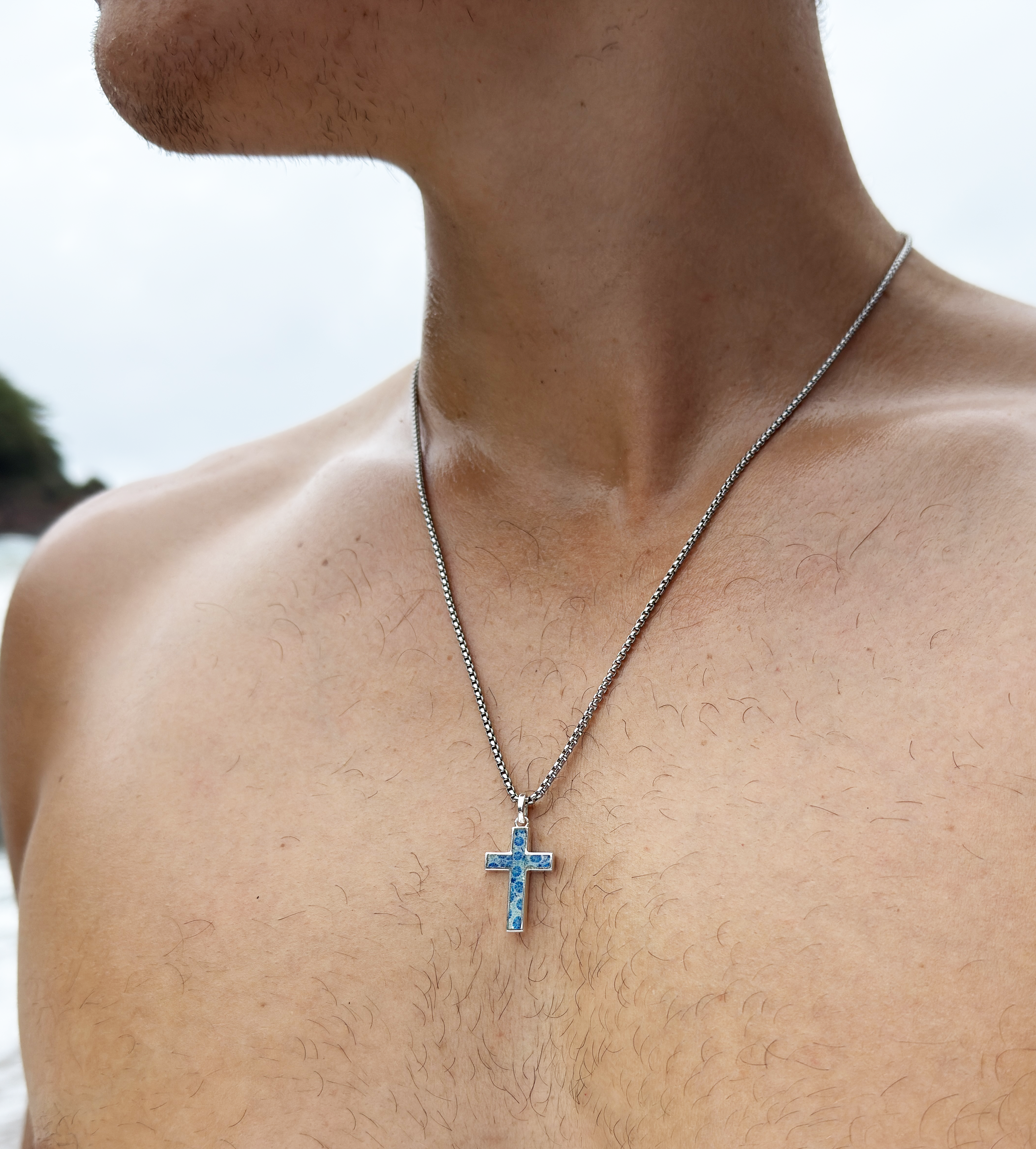 Coral Fossil Cross Necklace