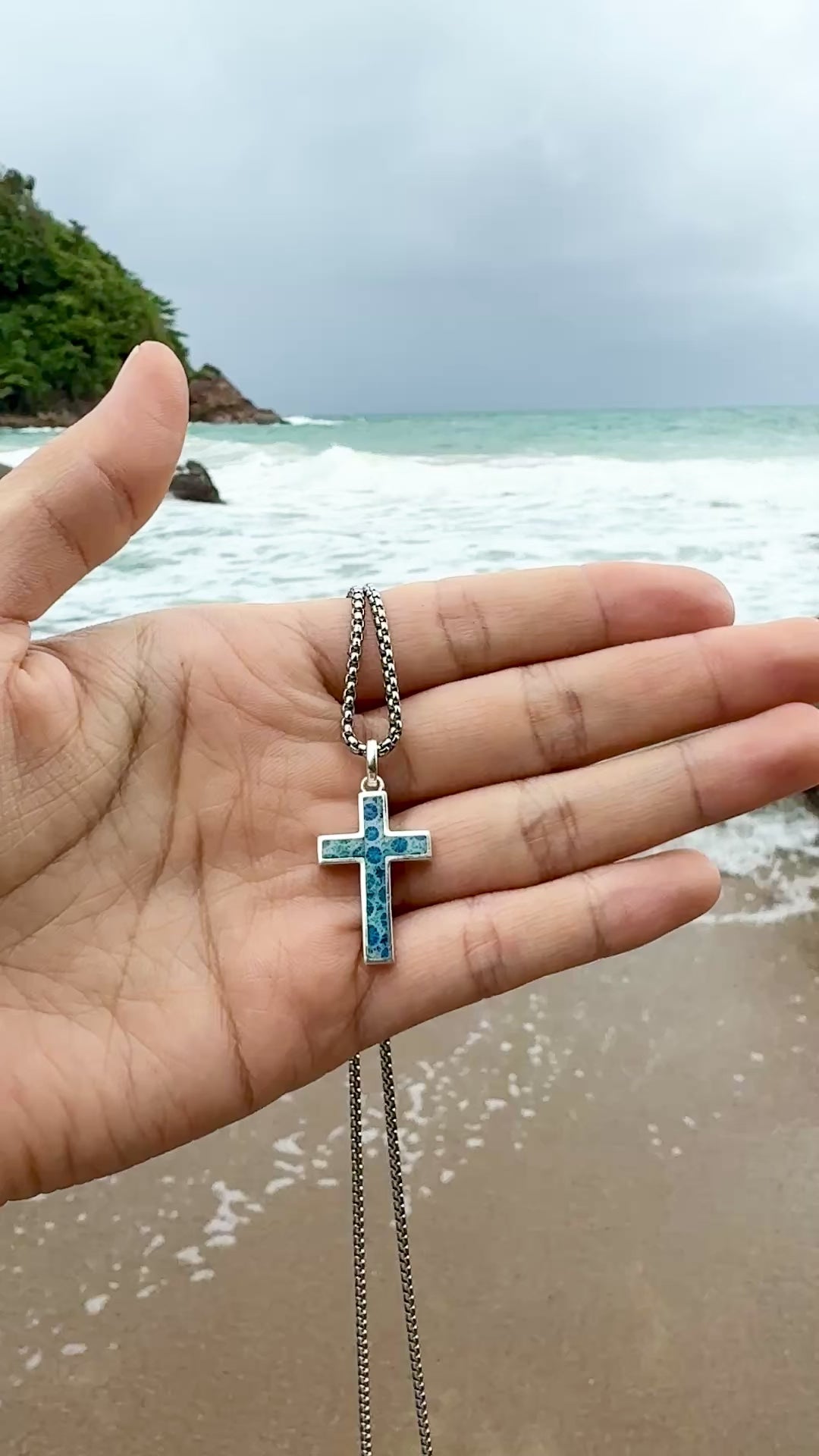 Coral Fossil Cross Necklace